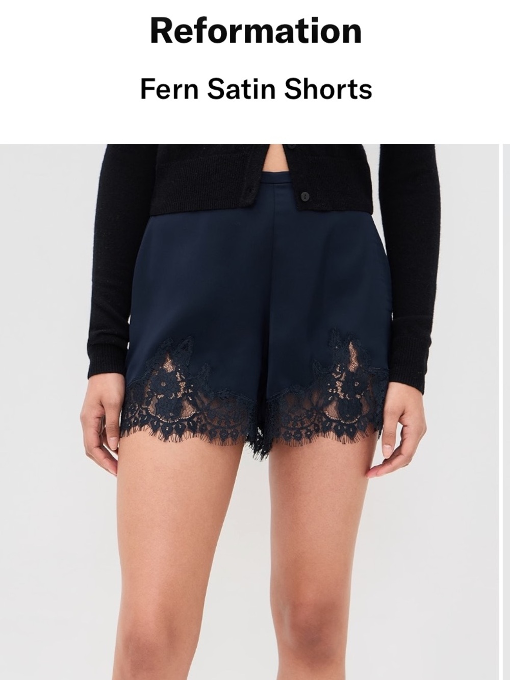 NWT Reformation Fern Satin Shorts in Midnight Navy